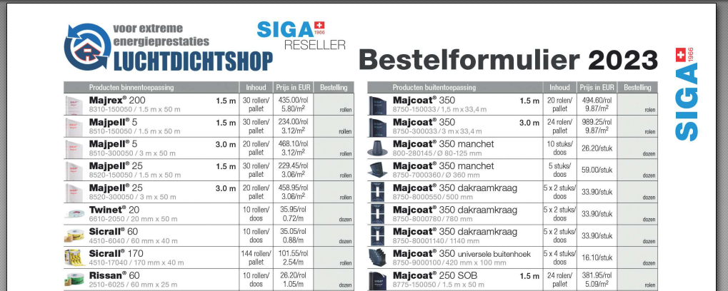 Prijslijst SIGA 2023